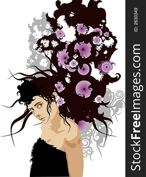 Vector fashion portrait with floral background