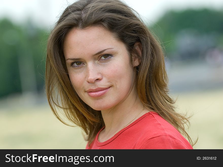 Beautiful Woman In Red T-shirt