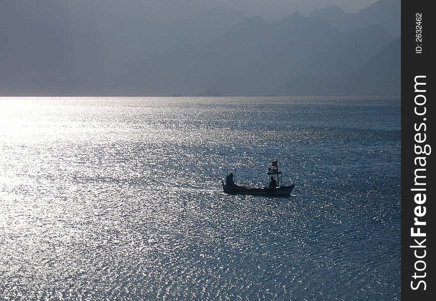 A turkish fishing boat heading for harbour. A turkish fishing boat heading for harbour