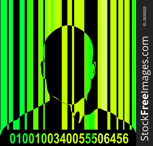 An conceptual image outline of a male with a barcode over him, could represent big brother security state concepts. An conceptual image outline of a male with a barcode over him, could represent big brother security state concepts.