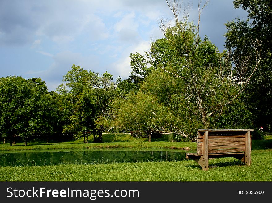 Bench On Side Of Pond