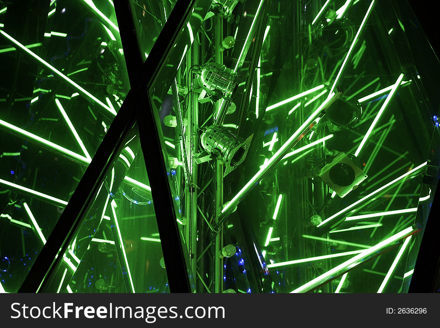 Green neon lights in Tokyo.