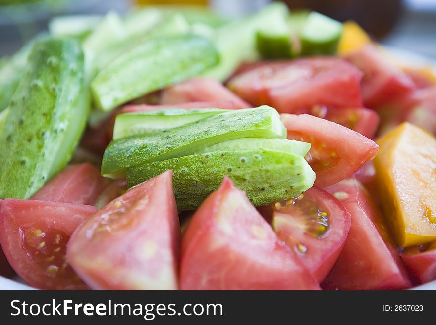 Fresh salad with cucumbers and tomatoes
