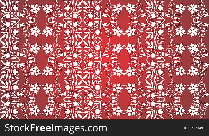 Abstract red ornament background with floral design elements