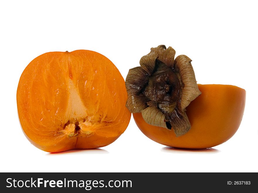 Sliced persimmon isolated over white background