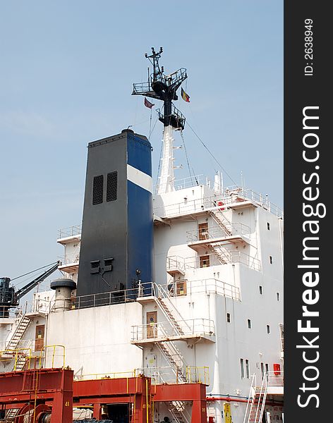 A detail of a seaship in the port of Antwerp, Belgium. A detail of a seaship in the port of Antwerp, Belgium.