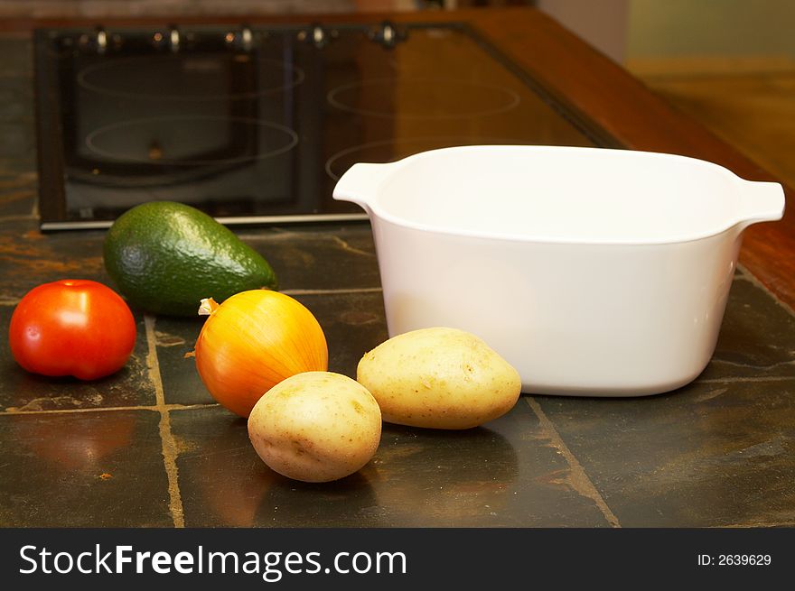 Vegetables on kitchen counter