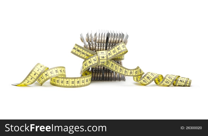 Natural diet pills with tape measure isolated on white background. Natural diet pills with tape measure isolated on white background