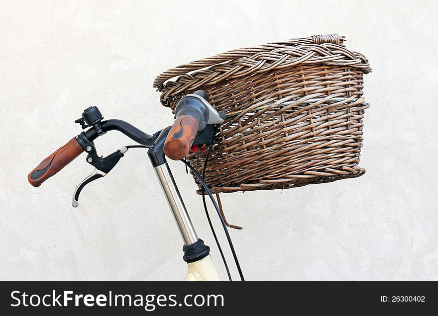 Close up view of old retro style bicycle basket. Close up view of old retro style bicycle basket.