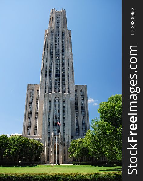 Educational building Cathedral of Learning on the University of Pittsburgh campus.