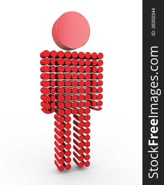 3d illustration of man symbol made with cylinders. 3d illustration of man symbol made with cylinders