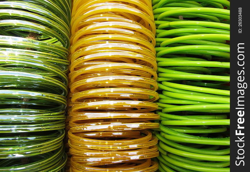 New colorful bangles kept in a row