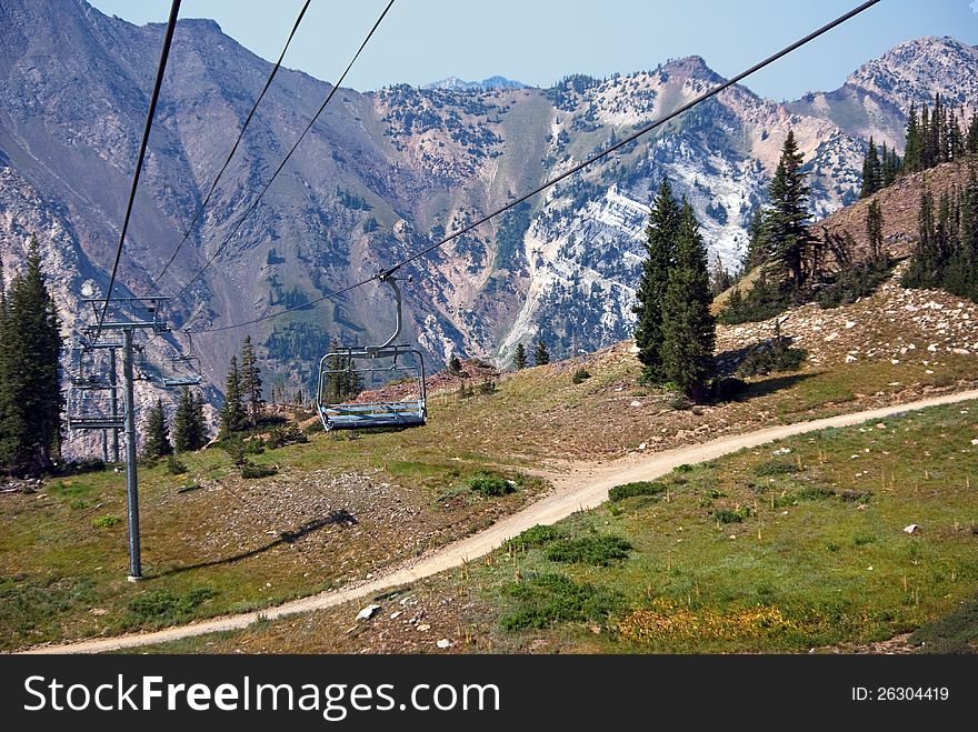 Ski lift in summer in the Wasatch Mountains in Utah