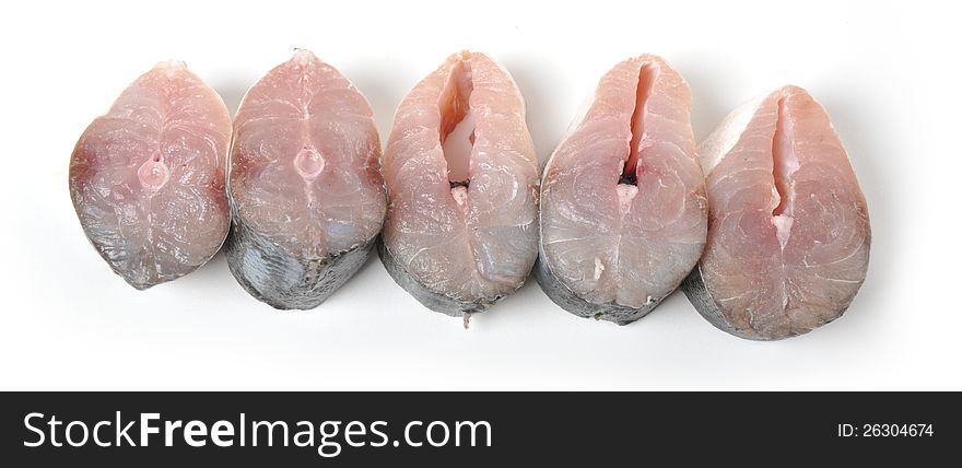 Sliced fish on white