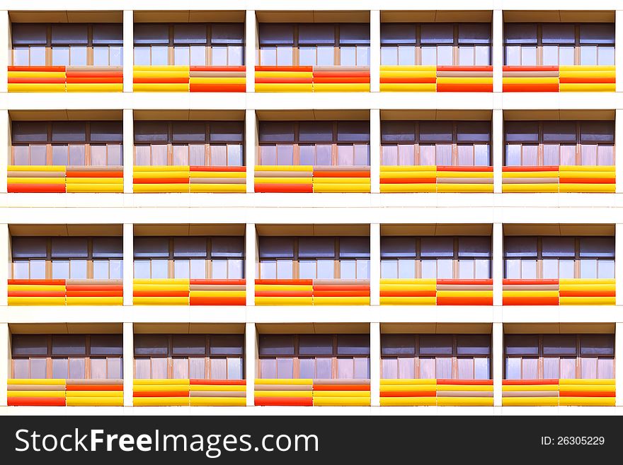 Background made of color striped balconies. Background made of color striped balconies