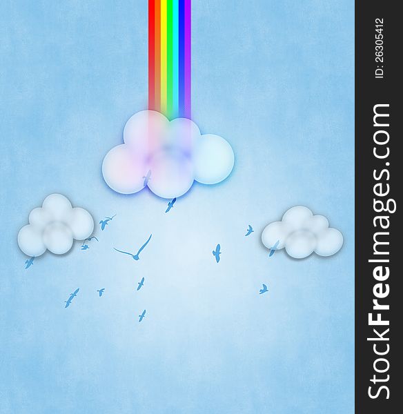 Colorful design with clouds and rainbow on blue. Colorful design with clouds and rainbow on blue.