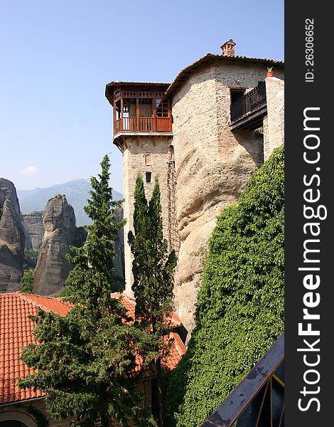 A scenic view from the orthodox monasteries ensemble at Meteora, Greece