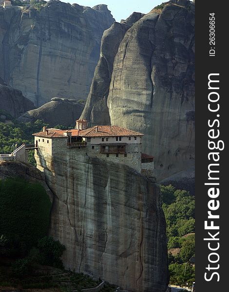 A scenic view from the orthodox monasteries ensemble at Meteora, Greece