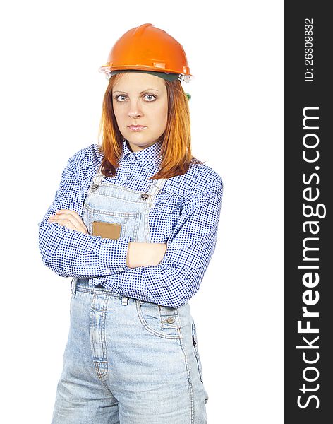 Worker in uniform with helmet. Worker in uniform with helmet