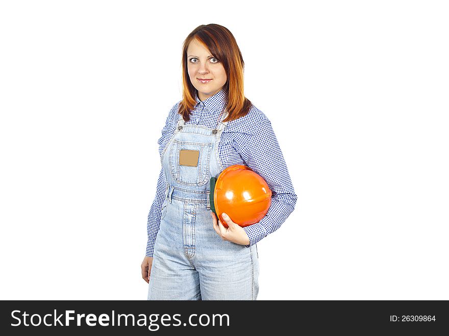 Construction beautiful girl in a helmet. Construction beautiful girl in a helmet