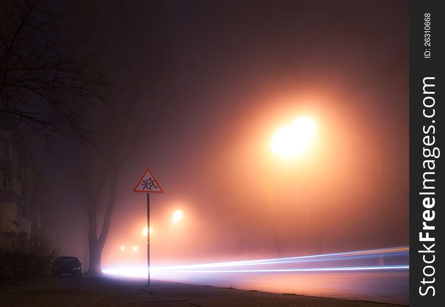 Night and foggy street in autumn Kiev. Night and foggy street in autumn Kiev