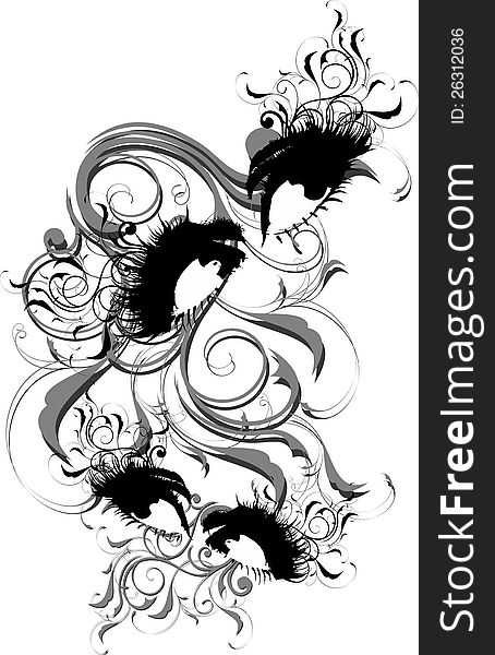 Floral black eyes, background illustration. Floral black eyes, background illustration