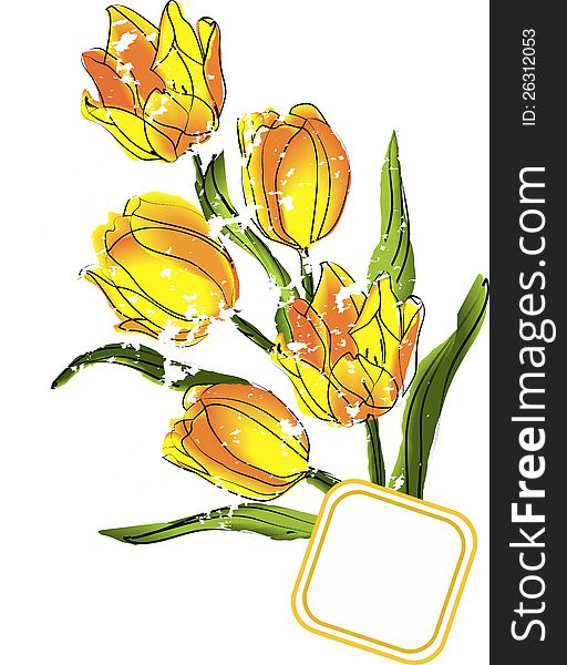 Flower illustration, watercolor effect, tulips.