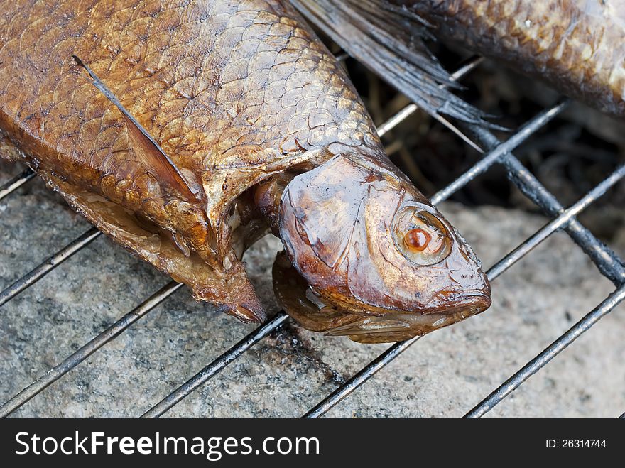 Hot smoked fish on barbecue