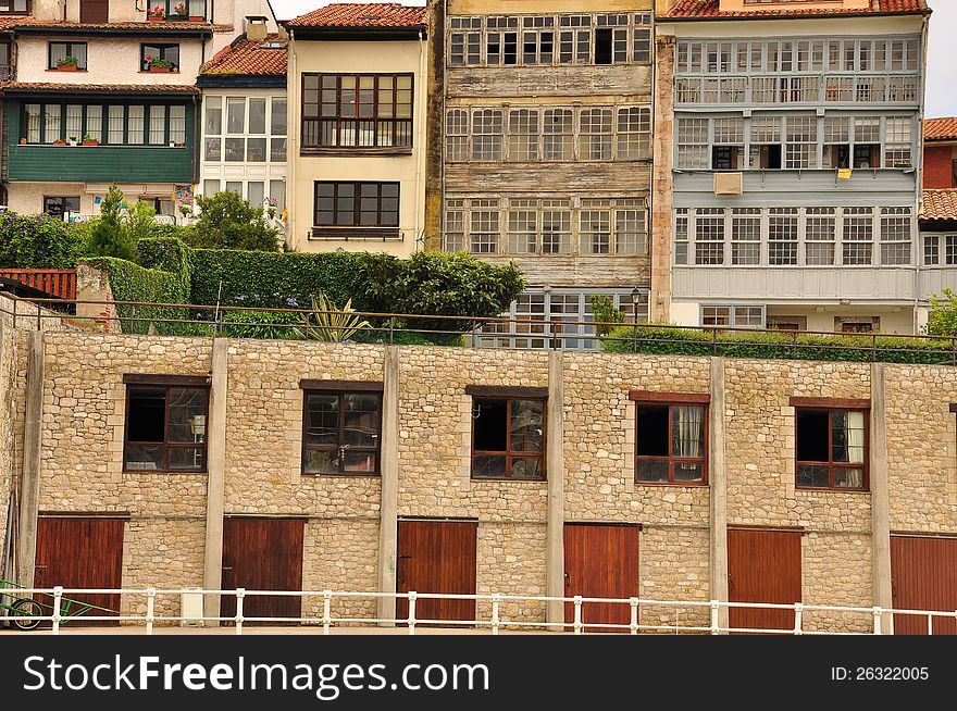 Coastal town of Llanes. Typical traditional architecture. Asturias, Spain. Coastal town of Llanes. Typical traditional architecture. Asturias, Spain