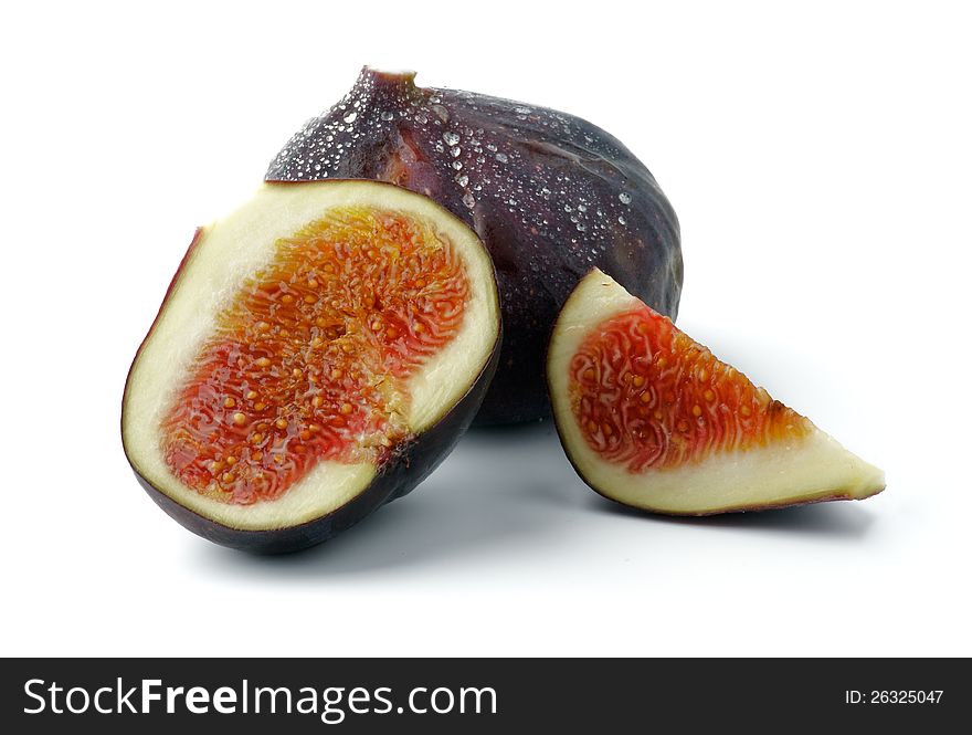Perfect Ripe Figs full body and slices isolated on white background