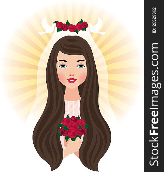 The bride with a bouquet of roses, vector illustration