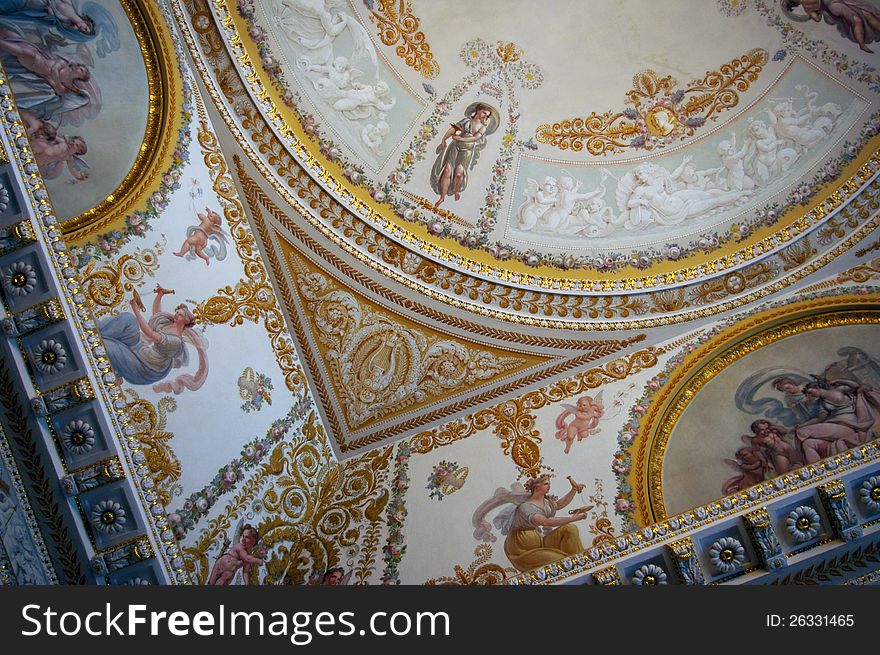 Ornate Ceiling In Palace.