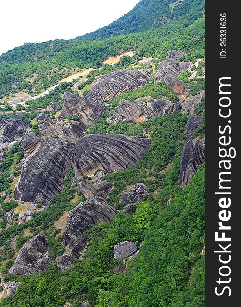 Field of black stones in Greece