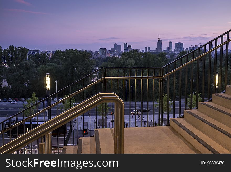 Panorama Of Warsaw With Steps