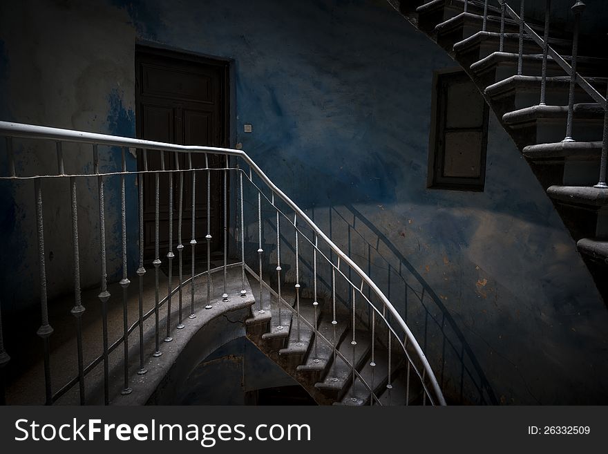 Grunge stairs in an old, dark abandoned building. Grunge stairs in an old, dark abandoned building