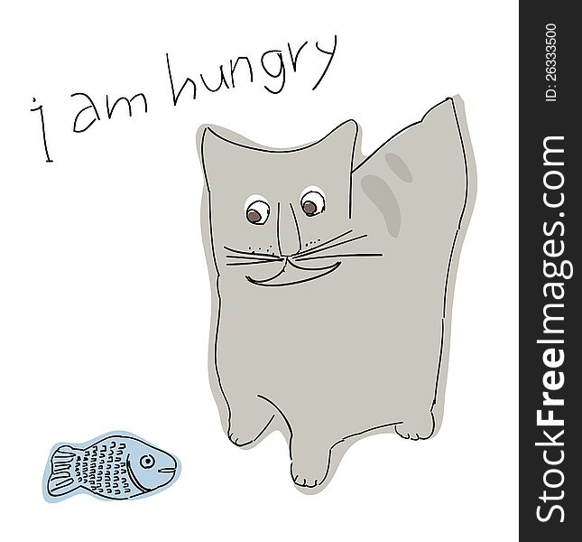 Illustration of a hungry cat in a humorous style. Illustration of a hungry cat in a humorous style.