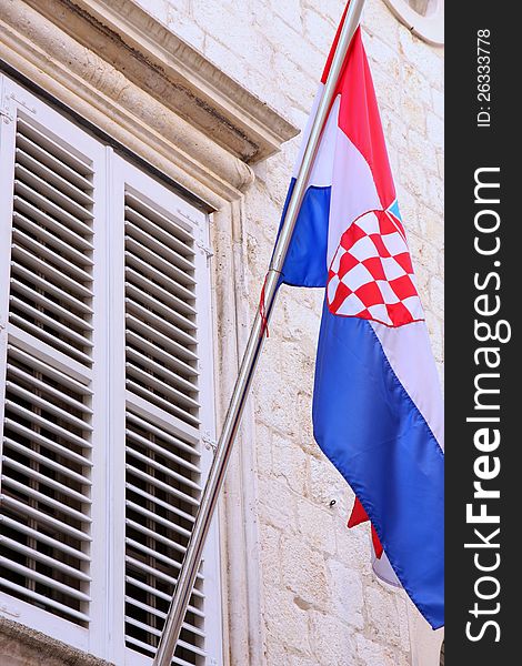 National flag of Croatia on the wall in Dubrovnik
