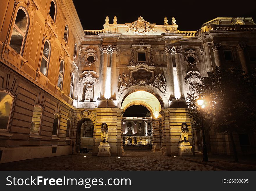 Shot of night Buda Castle in Budapest, Hungary