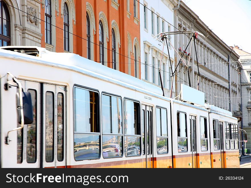 Details shot of tramway on the street of Budapest, Hungary