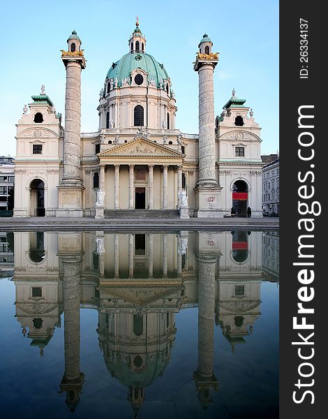 Beautiful baroque Karlskirche Church in Vienna, Austria