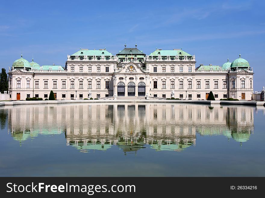 Baroque castle Belvedere with small lake, Vienna, Austria. Baroque castle Belvedere with small lake, Vienna, Austria
