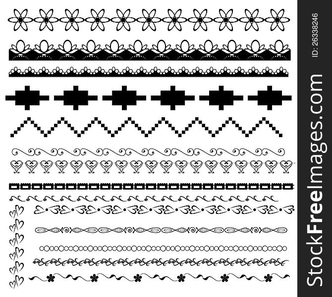 Set of 15 vector black-and-white borders. Set of 15 vector black-and-white borders