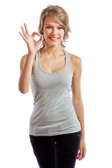 Happy Young Woman Doing The Ok Sign Royalty Free Stock Image Happy Young Woman Doing The Ok Sign Royalty Free Stock Image