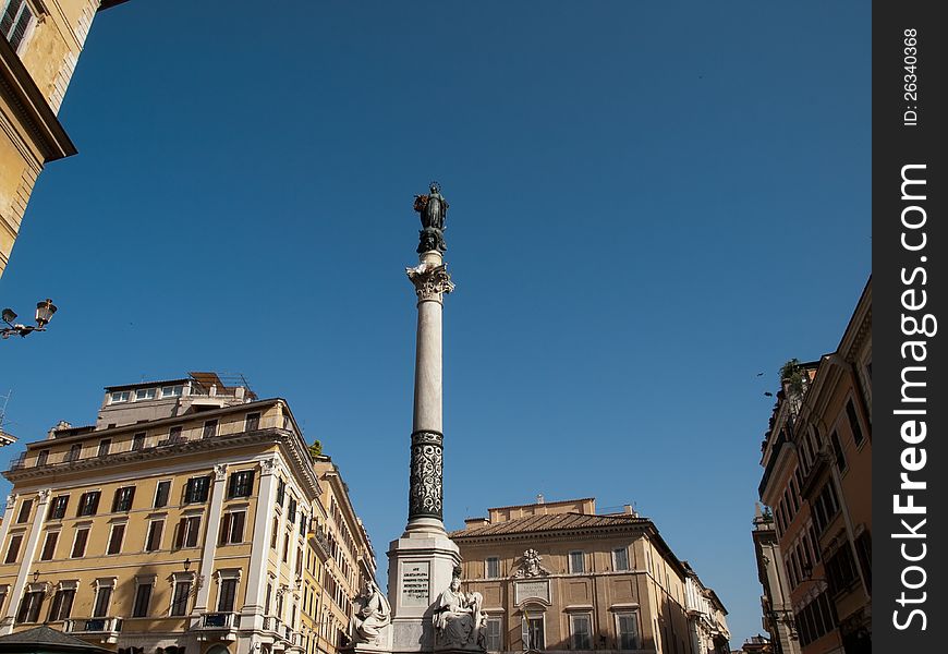 The column of the Immacolata -Piazza di Spagna,Rome. The column of the Immacolata -Piazza di Spagna,Rome