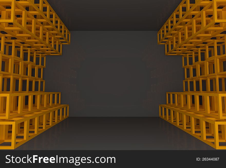 Abstract orange square truss wall