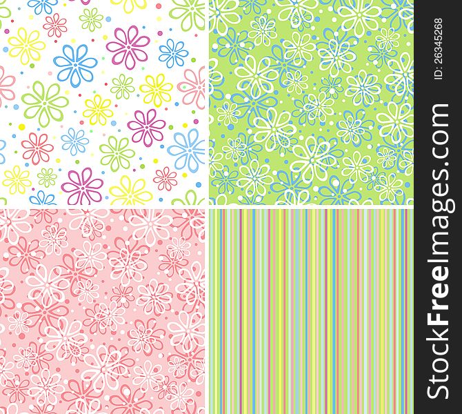 Set of abstract floral seamless background, vector illustration. Set of abstract floral seamless background, vector illustration