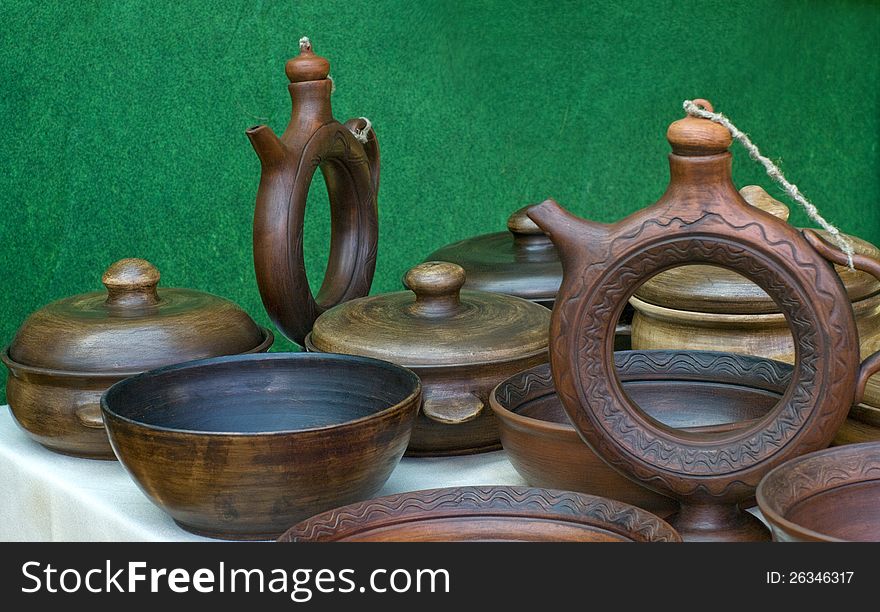 Ceramics are for sale at an outdoor market