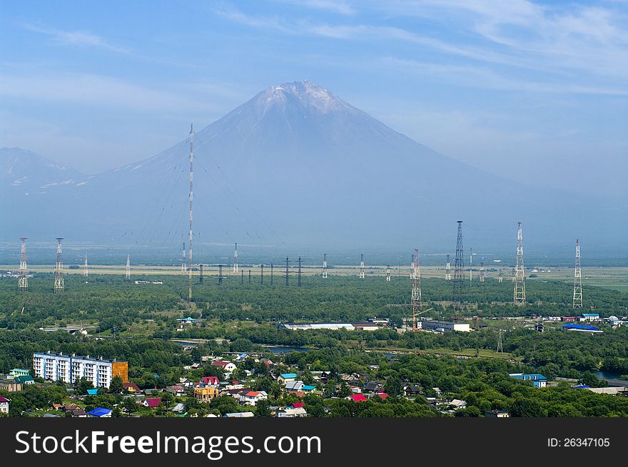 The city landscape of Petropavlovsk-Kamchatsky and Koryaksky volcano, Russia