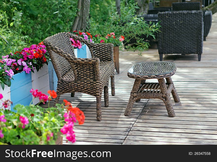 Rattan patio chair and table