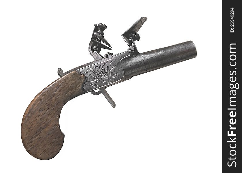 Vintage Flintlock Pocket Pistol Isolated